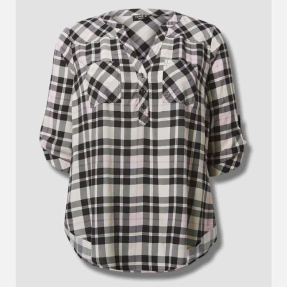 Torrid Plaid Harper Challis 3/4 Sleeve Top